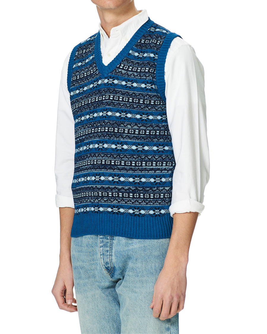Herre | Gensere | BEAMS PLUS | Fairisle Knit Vest Indigo Blue