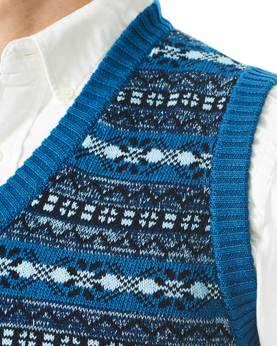Herre | Gensere | BEAMS PLUS | Fairisle Knit Vest Indigo Blue