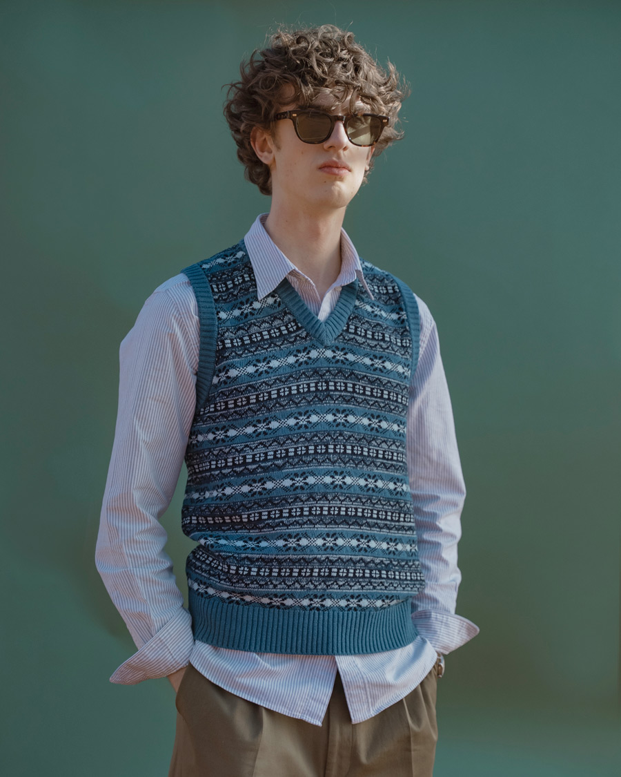 Herre | Gensere | BEAMS PLUS | Fairisle Knit Vest Indigo Blue