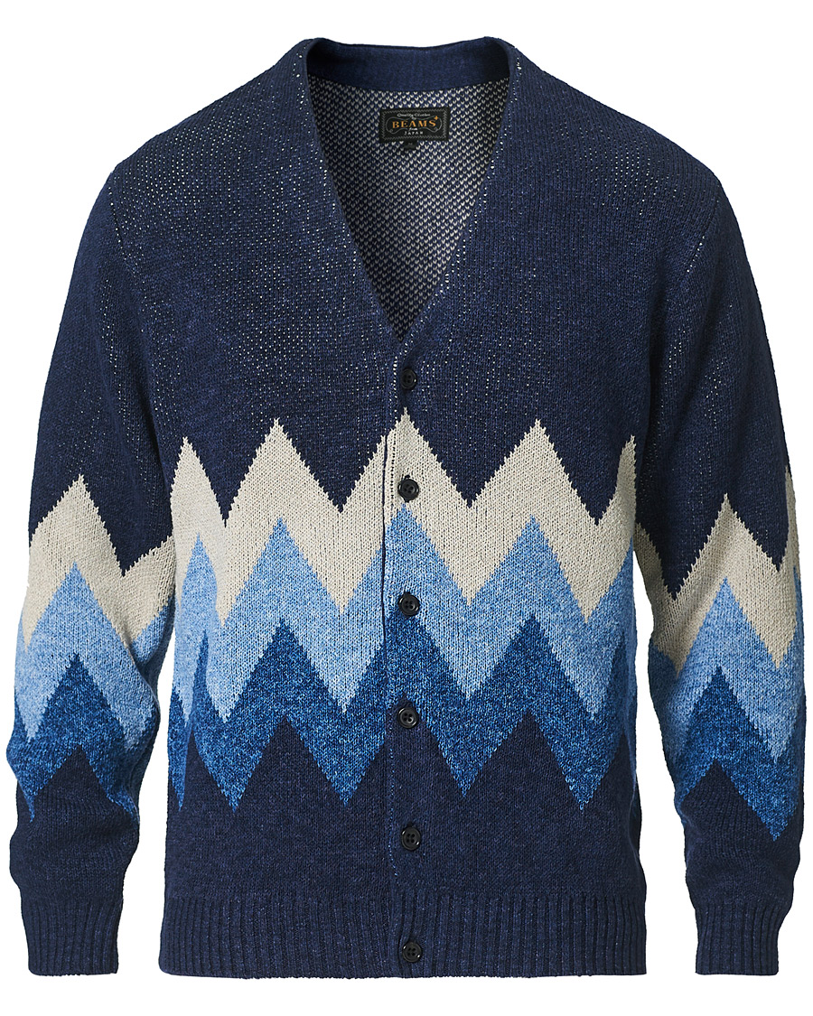 Herre | Gensere | BEAMS PLUS | Jacquard Cardigan Indigo Blue