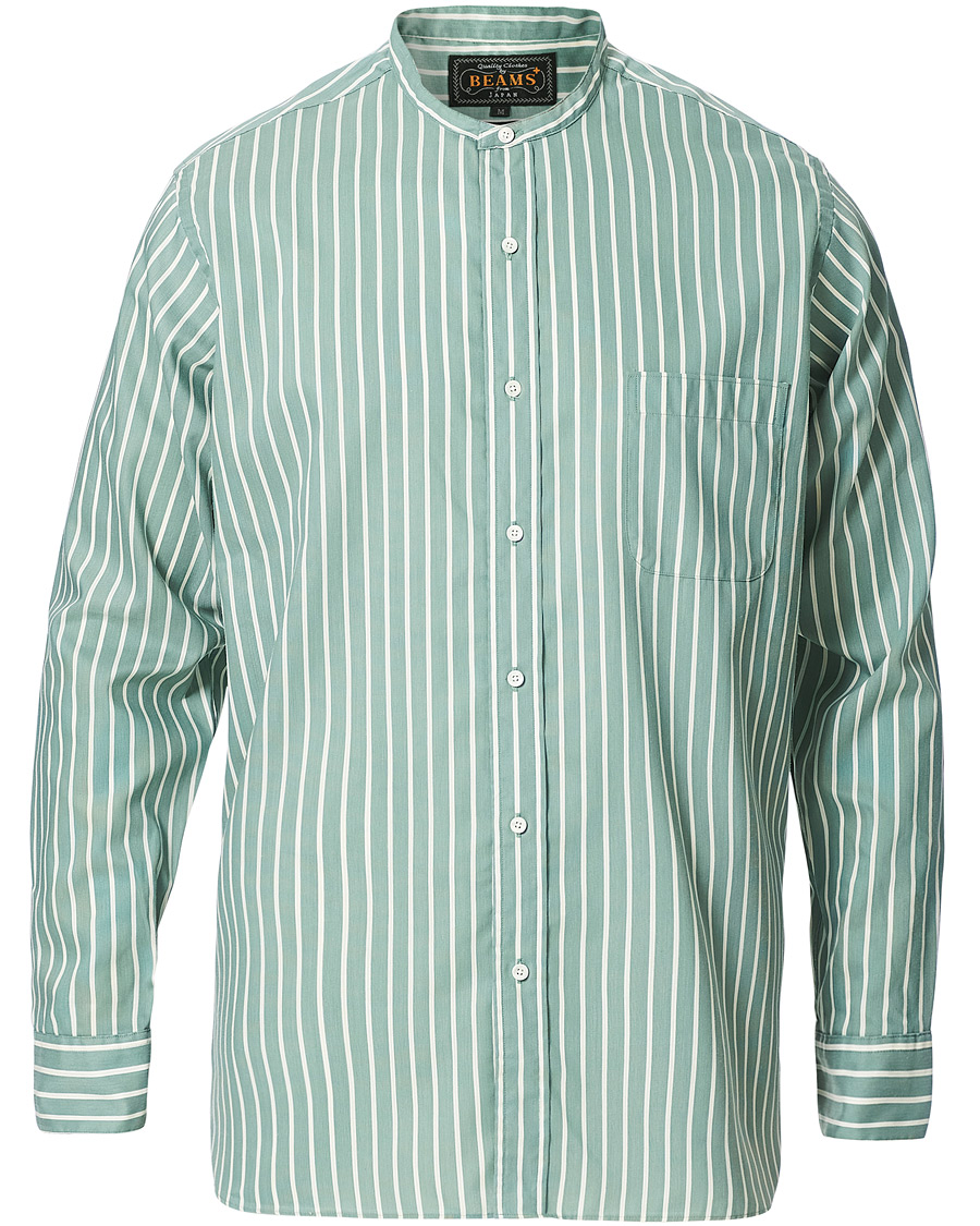 Herre | Skjorter | BEAMS PLUS | Band Collar Striped Shirt Green/White