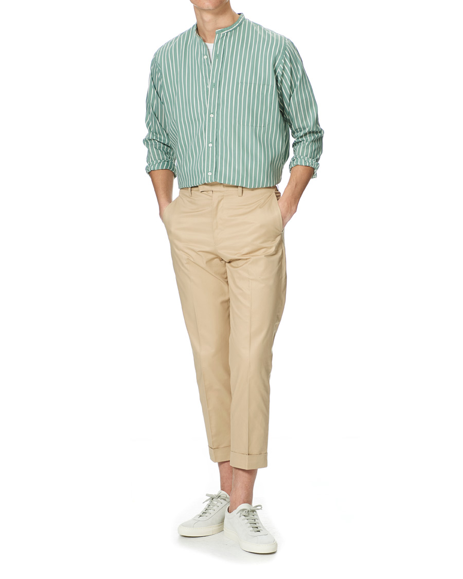 Herre | Skjorter | BEAMS PLUS | Band Collar Striped Shirt Green/White