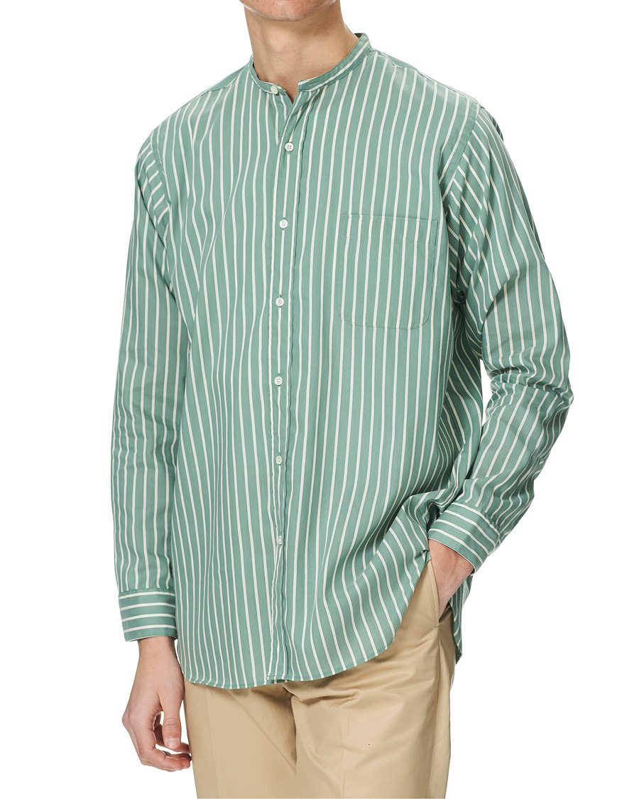 Herre | Skjorter | BEAMS PLUS | Band Collar Striped Shirt Green/White