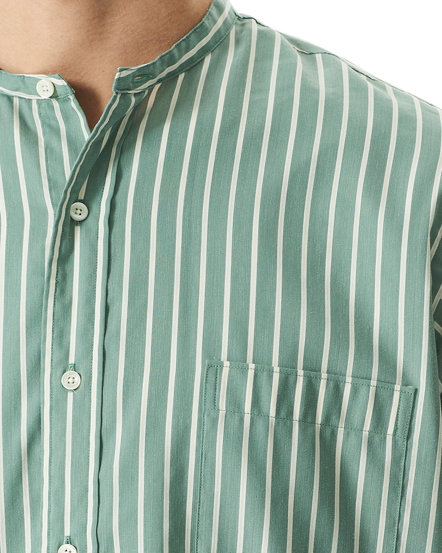 Herre | Skjorter | BEAMS PLUS | Band Collar Striped Shirt Green/White