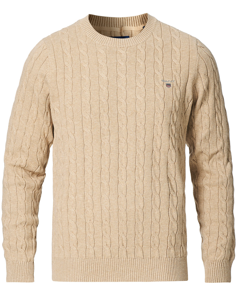 Herre | Gensere | GANT | Cotton Cable Crew Neck Pullover Sand Melange