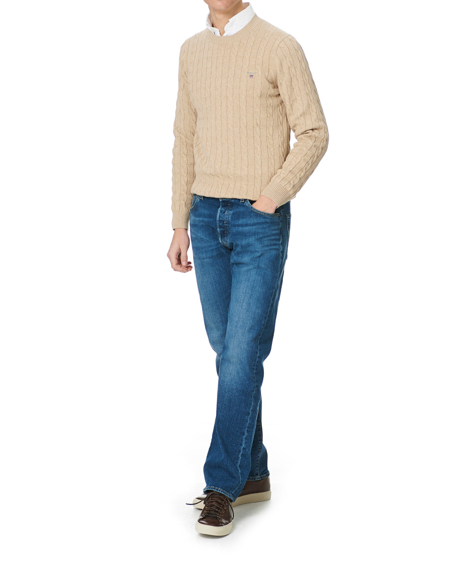 Herre | Gensere | GANT | Cotton Cable Crew Neck Pullover Sand Melange