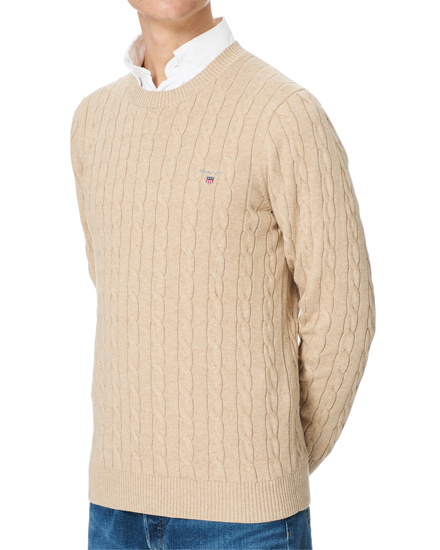 Herre | Gensere | GANT | Cotton Cable Crew Neck Pullover Sand Melange