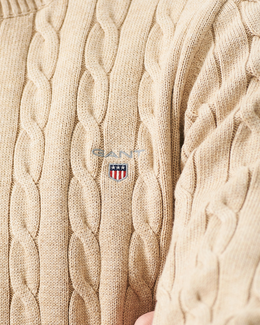 Herre | Gensere | GANT | Cotton Cable Crew Neck Pullover Sand Melange