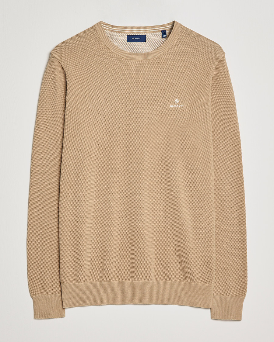 Herre | Gensere | GANT | Cotton Pique Crew Neck Pullover Dark Khaki