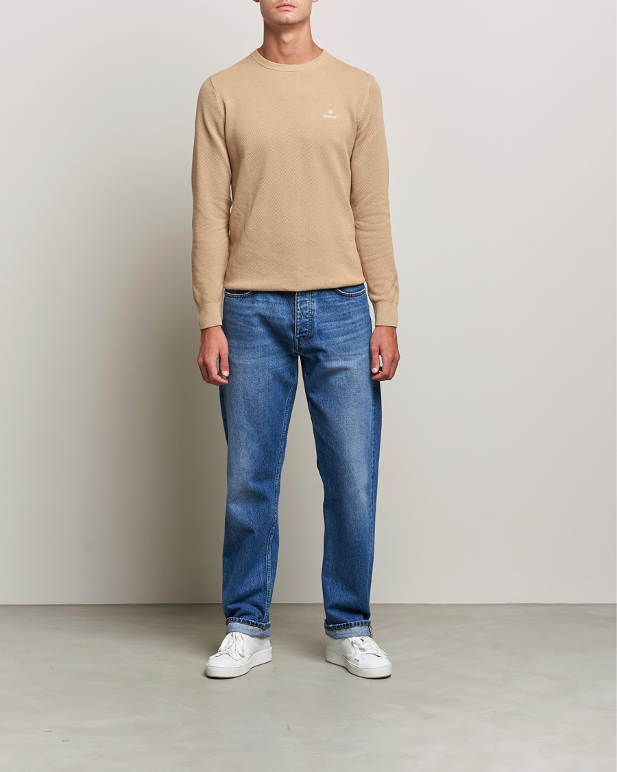 Herre | Gensere | GANT | Cotton Pique Crew Neck Pullover Dark Khaki