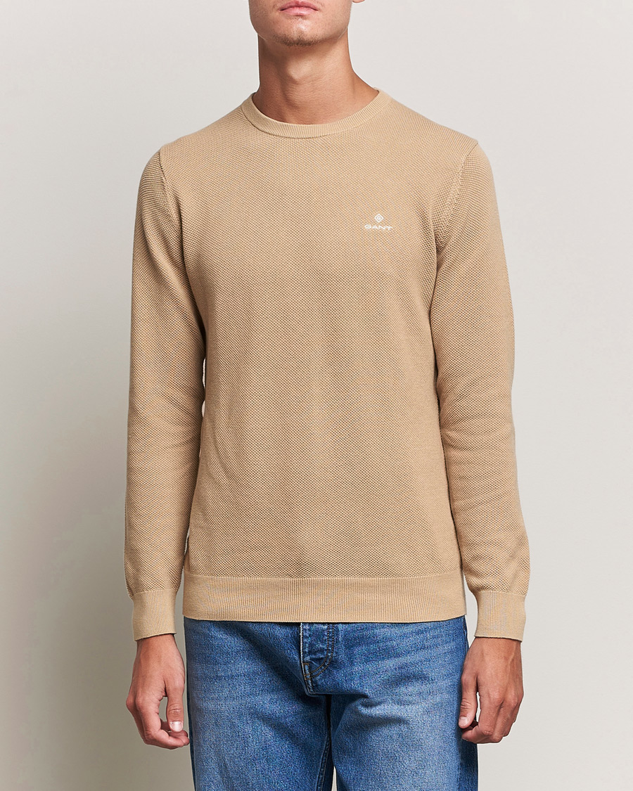 Herre | Gensere | GANT | Cotton Pique Crew Neck Pullover Dark Khaki