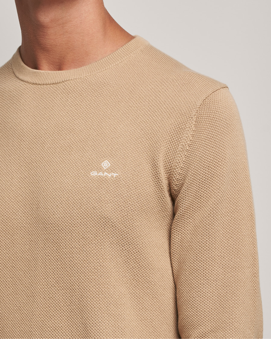 Herre | Gensere | GANT | Cotton Pique Crew Neck Pullover Dark Khaki