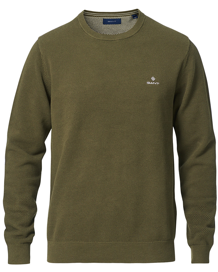 Herre | Gensere | GANT | Cotton Pique Crew Neck Sweater Racing Green