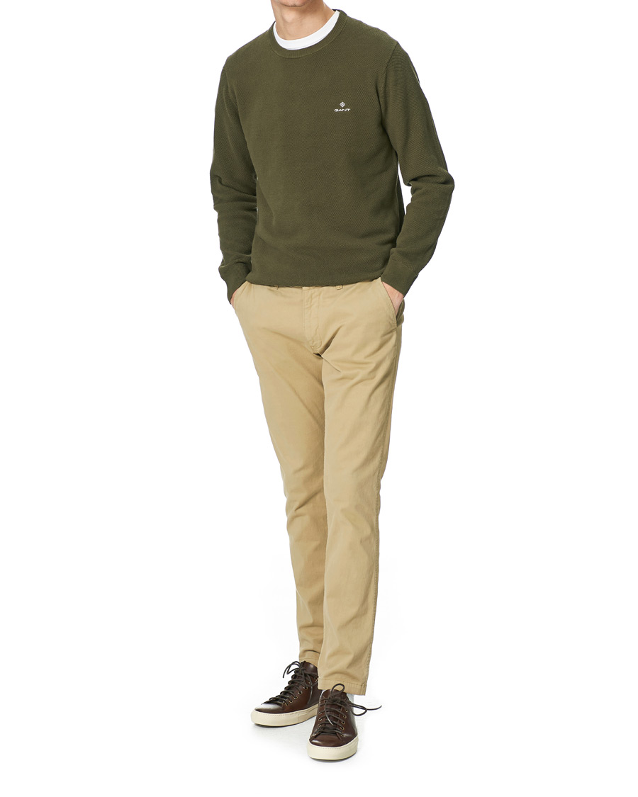Herre | Gensere | GANT | Cotton Pique Crew Neck Sweater Racing Green
