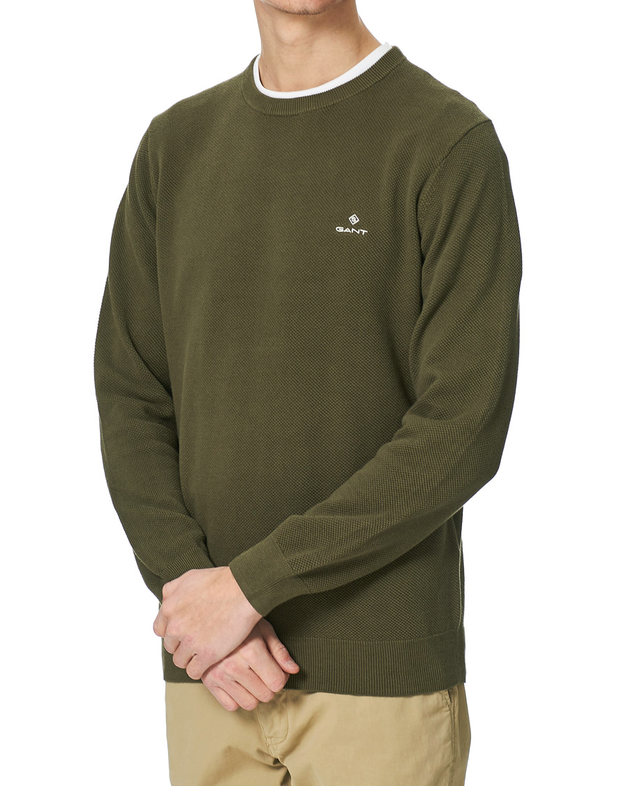 Herre | Gensere | GANT | Cotton Pique Crew Neck Sweater Racing Green