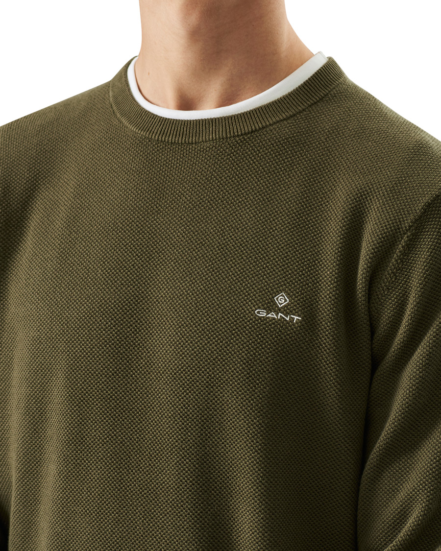 Herre | Gensere | GANT | Cotton Pique Crew Neck Sweater Racing Green