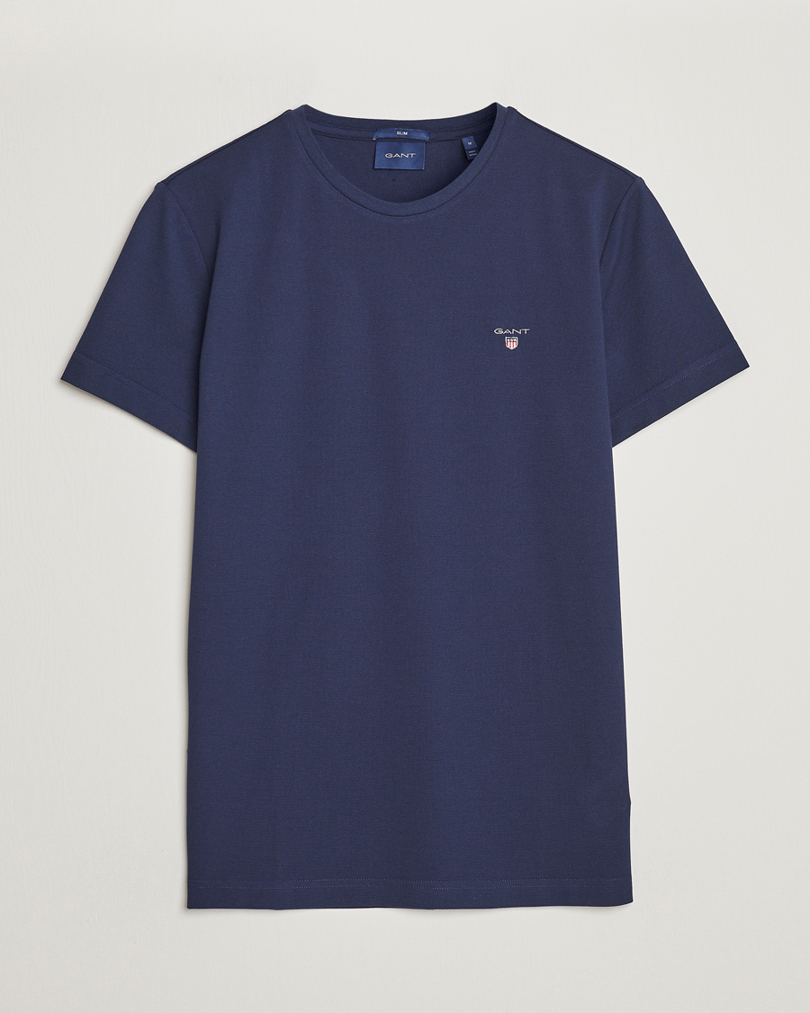 Herre | T-Shirts | GANT | Cotton Pique Crew Neck T-Shirt Evening Blue