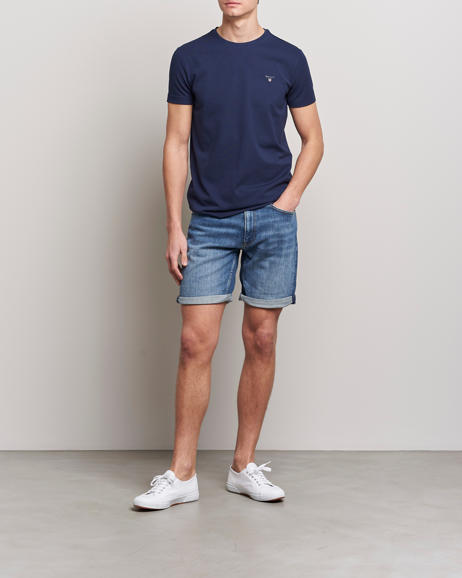 Herre | T-Shirts | GANT | Cotton Pique Crew Neck T-Shirt Evening Blue