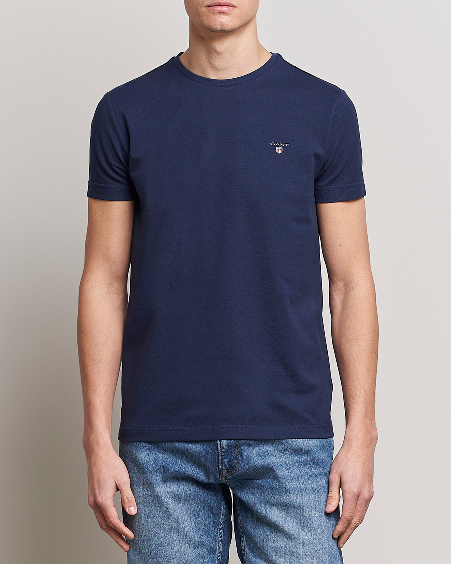 Herre |  | GANT | Cotton Pique Crew Neck T-Shirt Evening Blue
