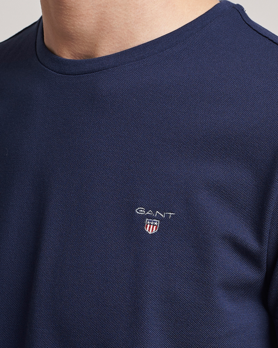 Herre | T-Shirts | GANT | Cotton Pique Crew Neck T-Shirt Evening Blue