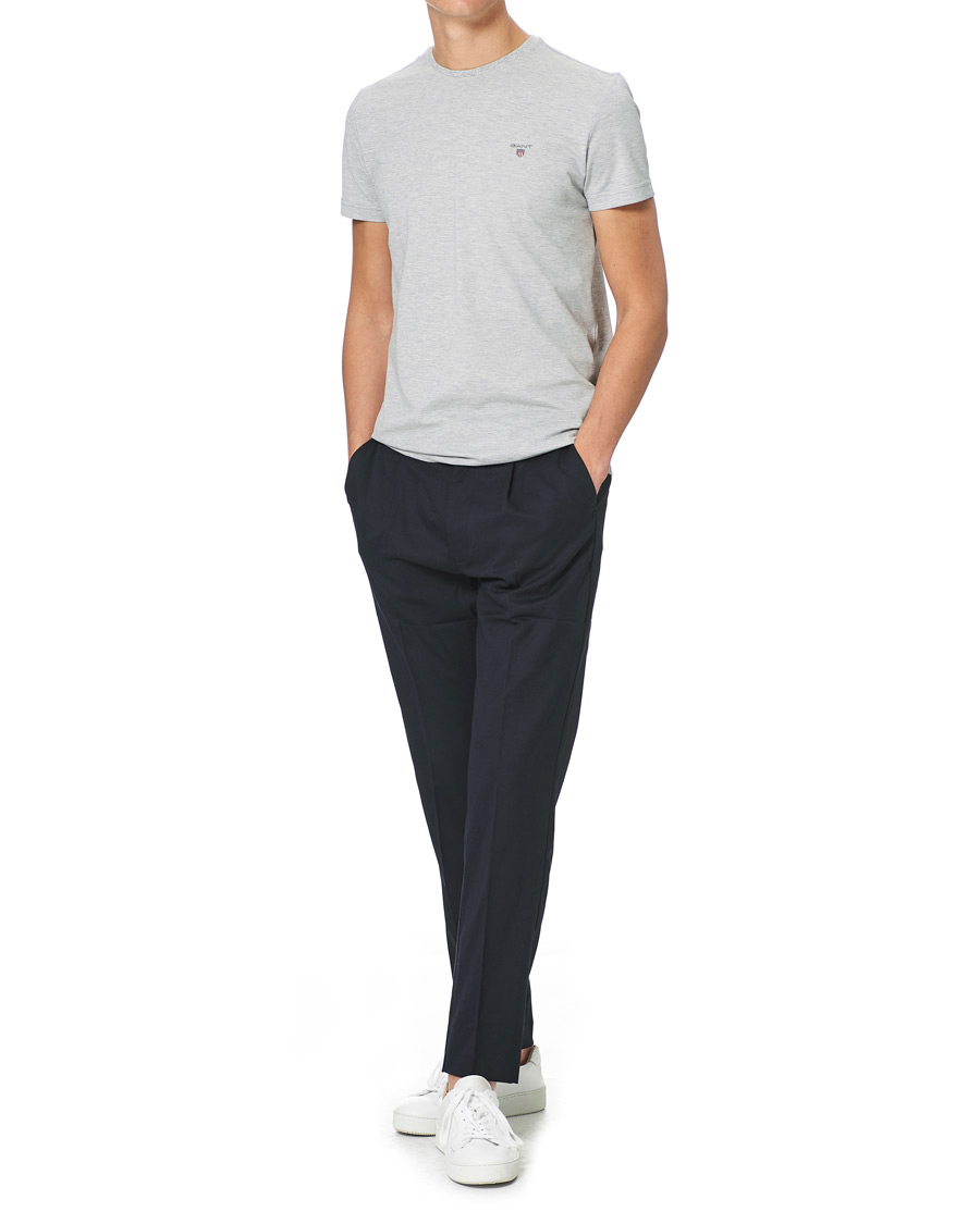Herre | T-Shirts | GANT | Cotton Pique Crew Neck Tee Grey Melange