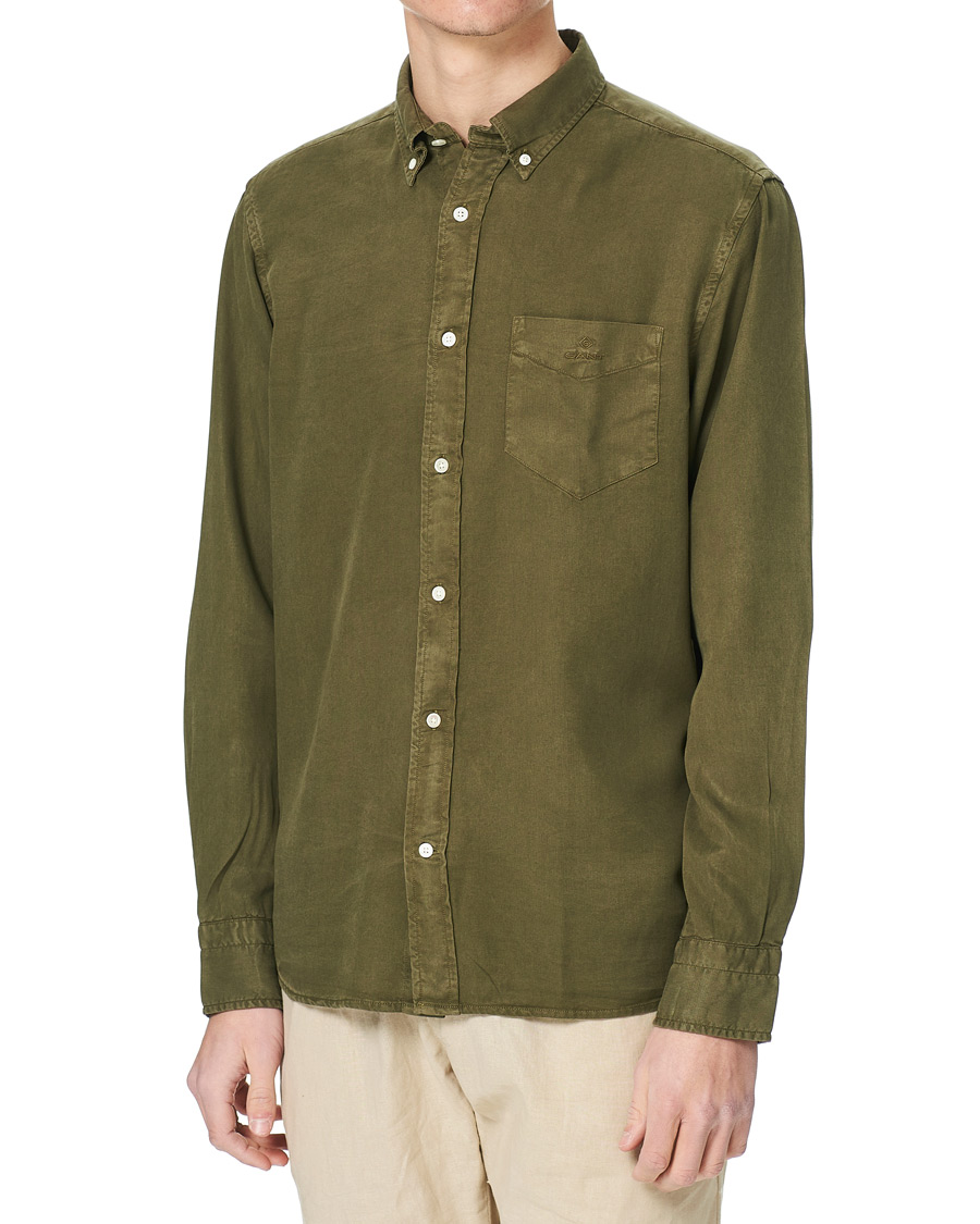 Herre | Skjorter | GANT | Regular Garment Dyed Lyocell Shirt Racing Green