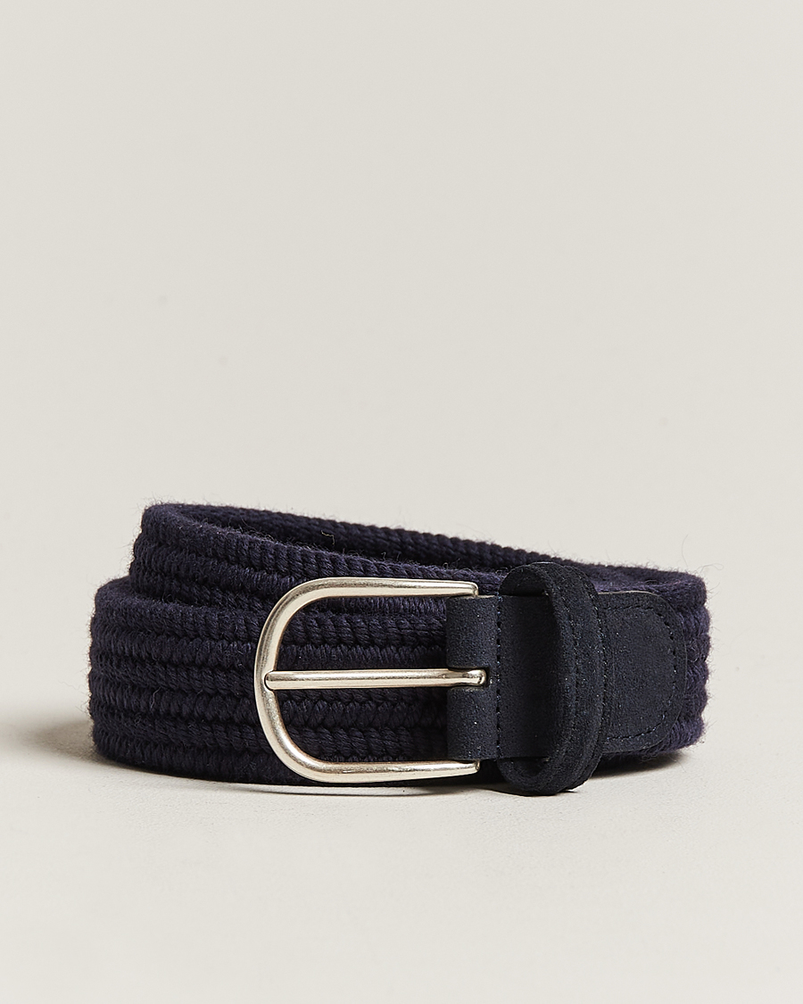 Herre | Belter | Anderson's | Braided Wool Belt Navy