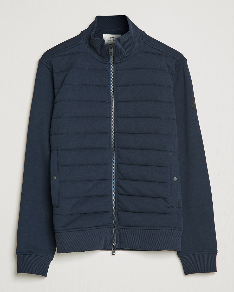 Herre | Gensere | Woolrich | Padded Quilt Full Zip Sweater Melton Blue