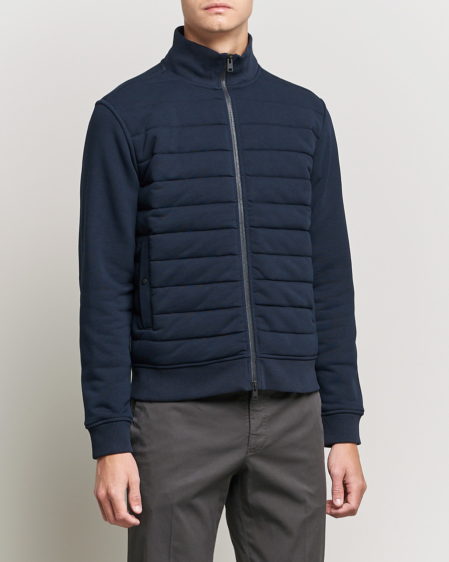 Herre | Gensere | Woolrich | Padded Quilt Full Zip Sweater Melton Blue