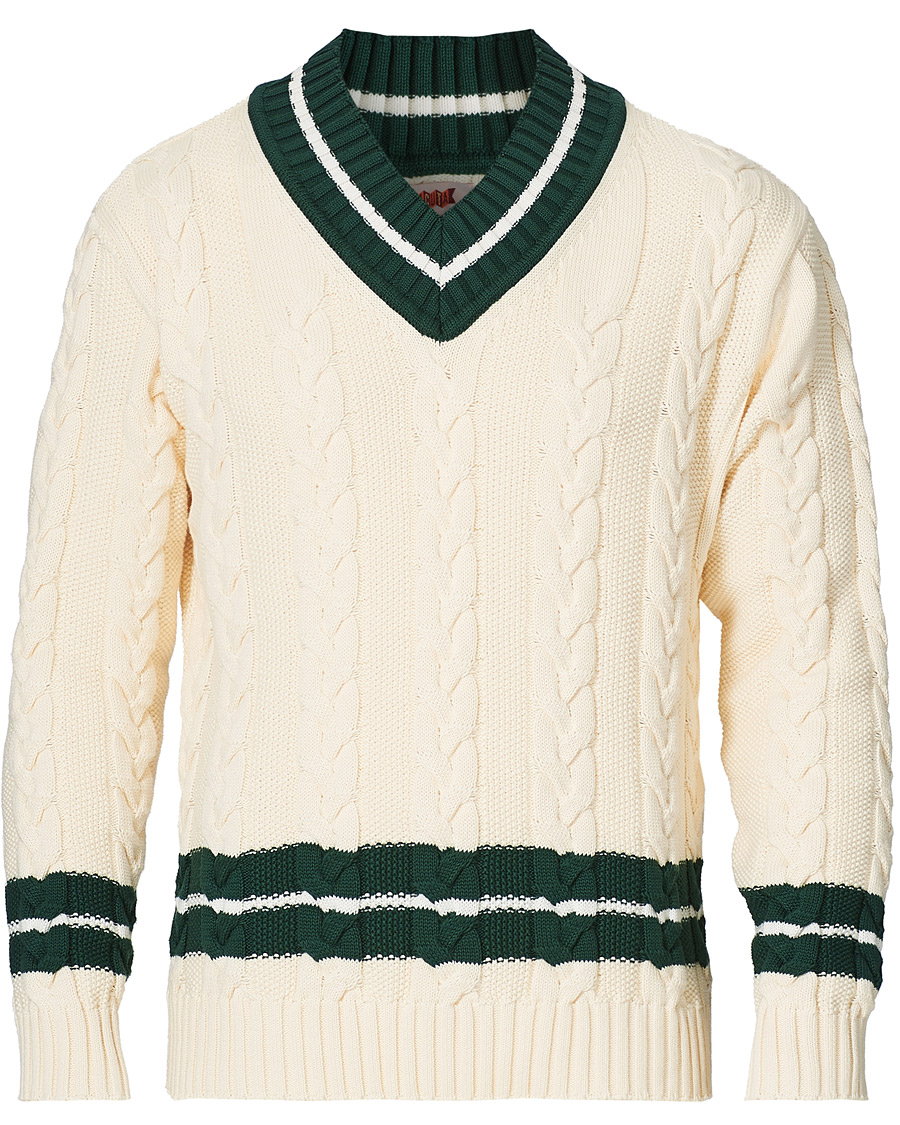 Herre | Gensere | Baracuta | Cotton Cable V-Neck Off White