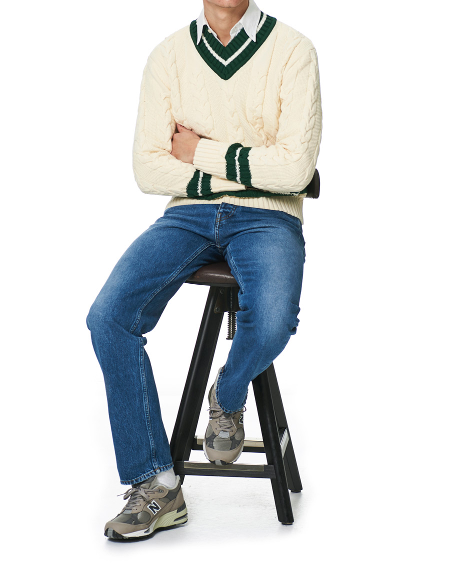 Herre | Gensere | Baracuta | Cotton Cable V-Neck Off White