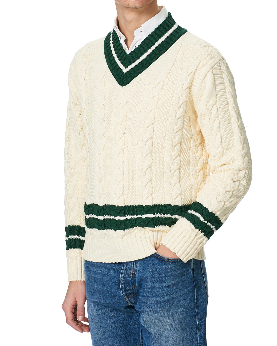 Herre | Gensere | Baracuta | Cotton Cable V-Neck Off White