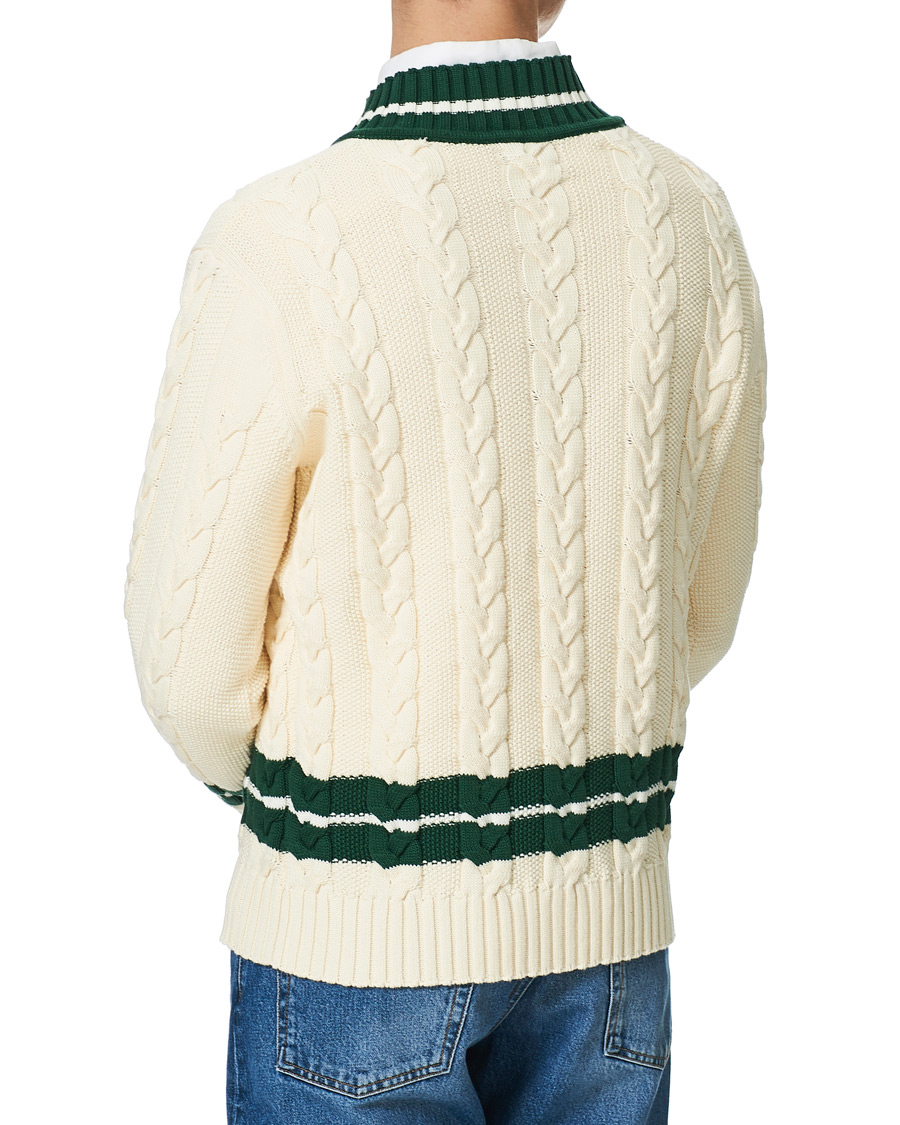Herre | Gensere | Baracuta | Cotton Cable V-Neck Off White