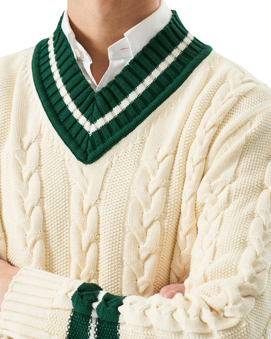 Herre | Gensere | Baracuta | Cotton Cable V-Neck Off White