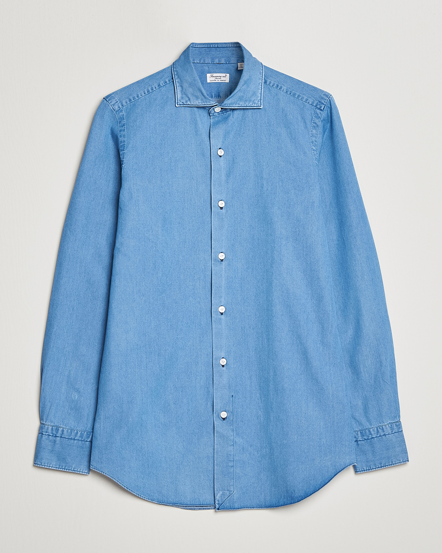 Herre | Skjorter | Finamore Napoli | Milano Slim Denim Shirt Light Indigo