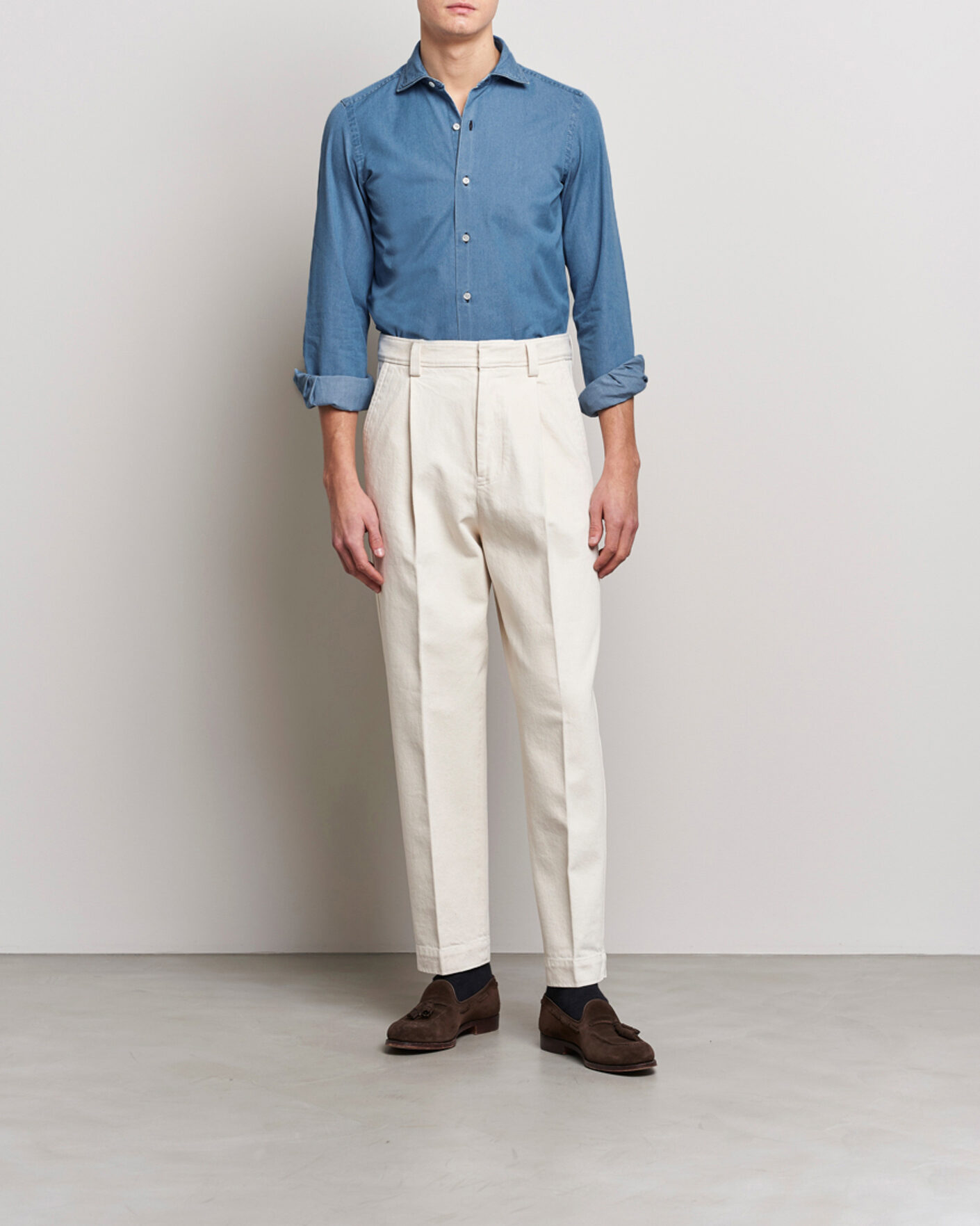 Herre | Skjorter | Finamore Napoli | Milano Slim Denim Shirt Light Indigo