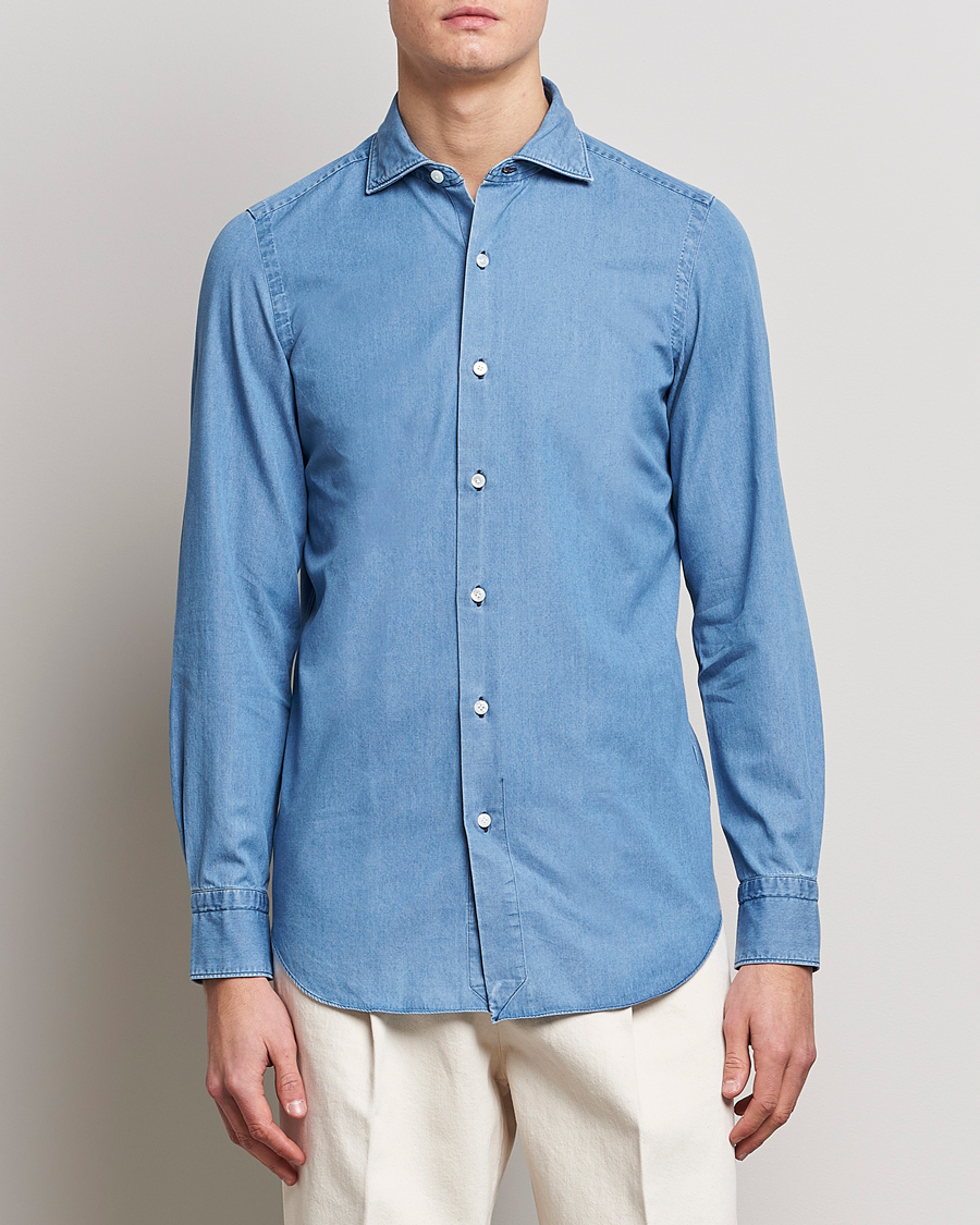 Herre | Avdelinger | Finamore Napoli | Milano Slim Denim Shirt Light Indigo