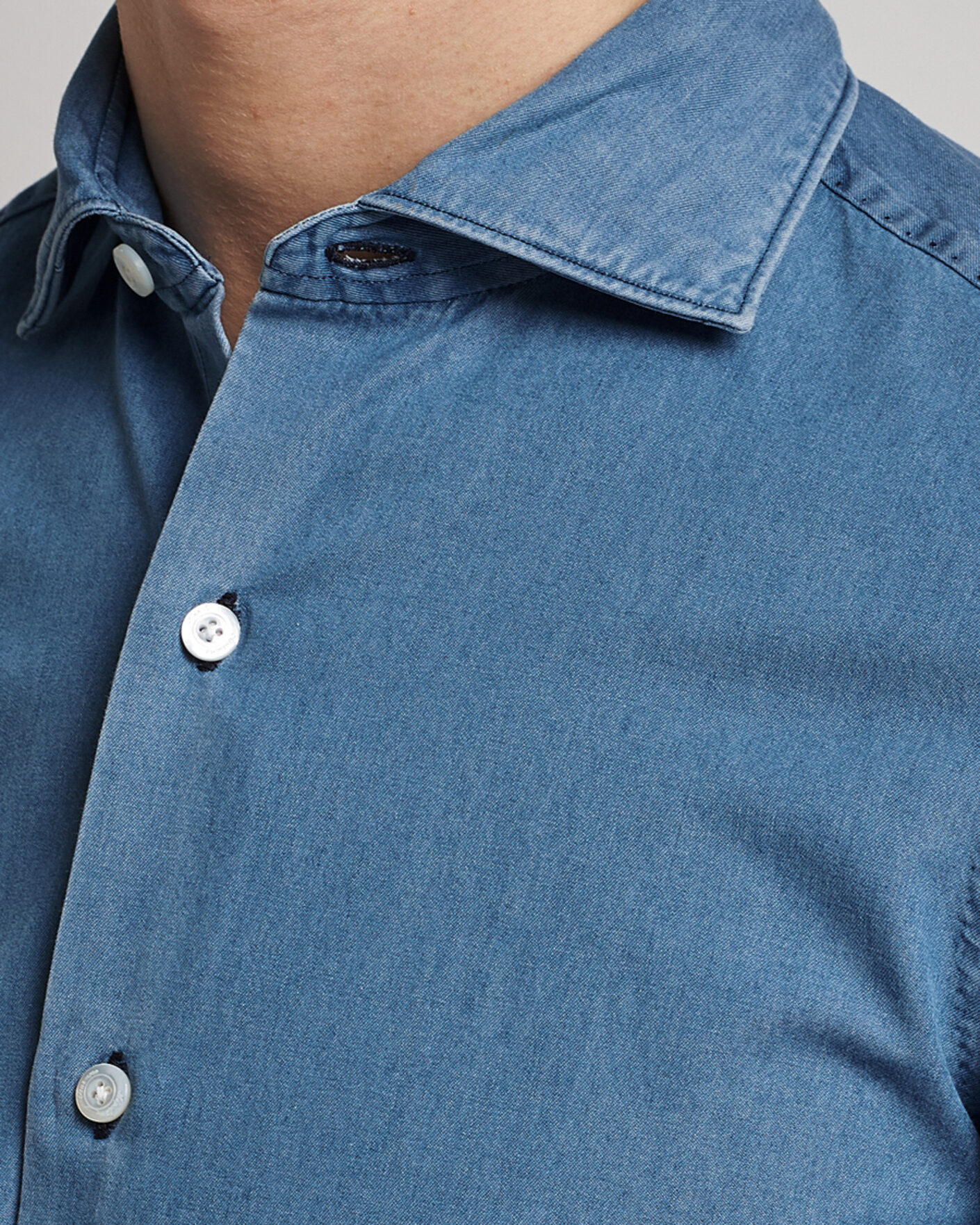 Herre | Skjorter | Finamore Napoli | Milano Slim Denim Shirt Light Indigo