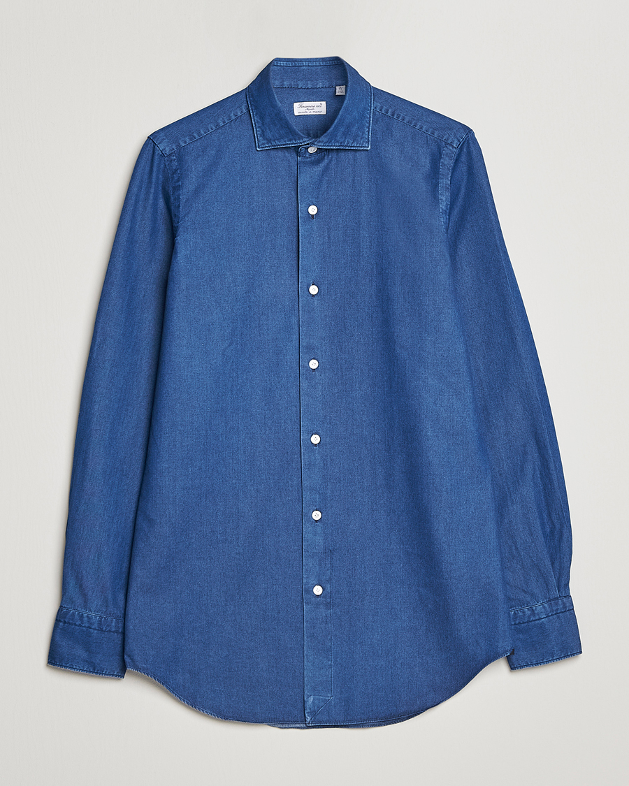 Herre | Skjorter | Finamore Napoli | Milano Slim Denim Shirt Dark Indigo