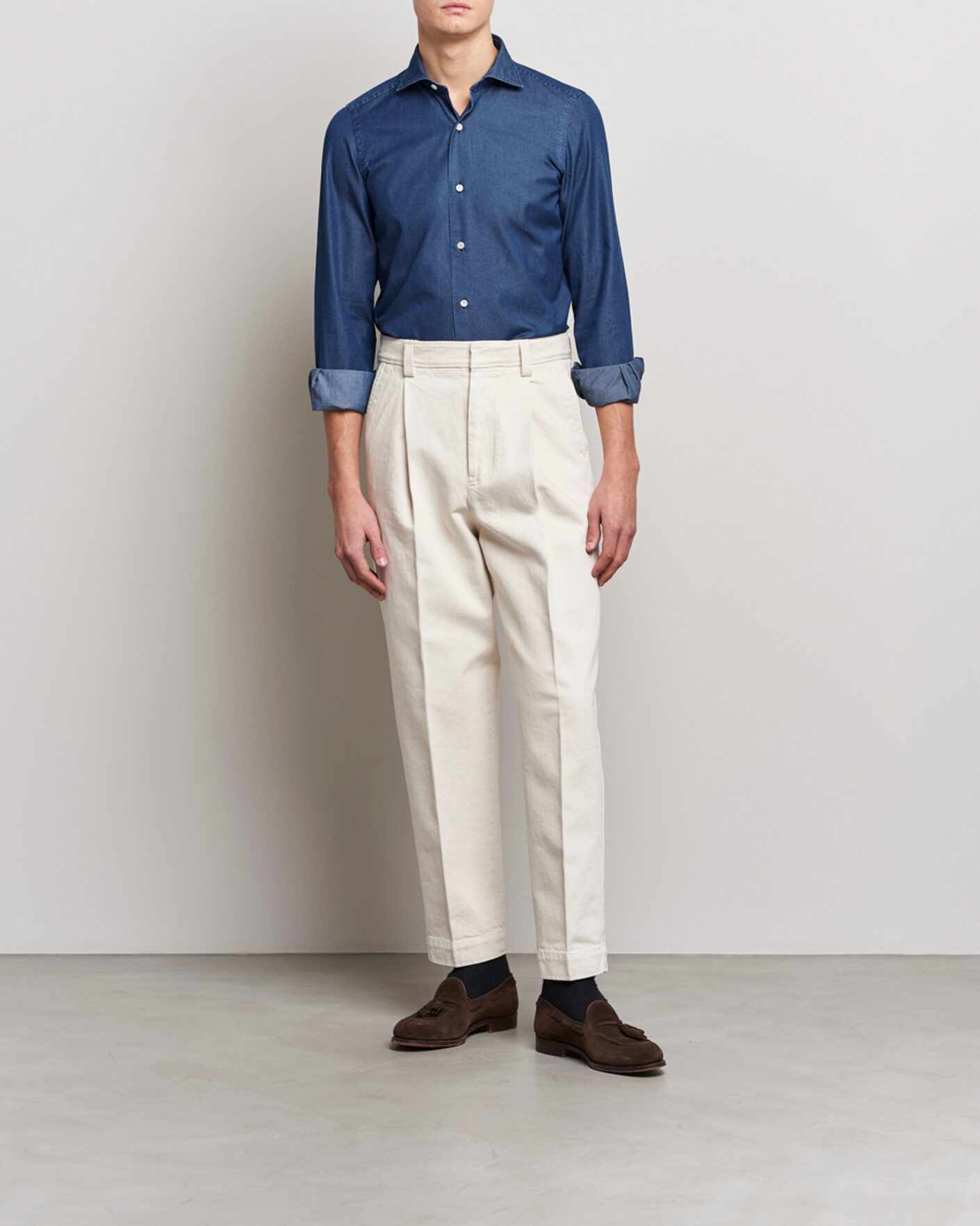 Herre | Skjorter | Finamore Napoli | Milano Slim Denim Shirt Dark Indigo