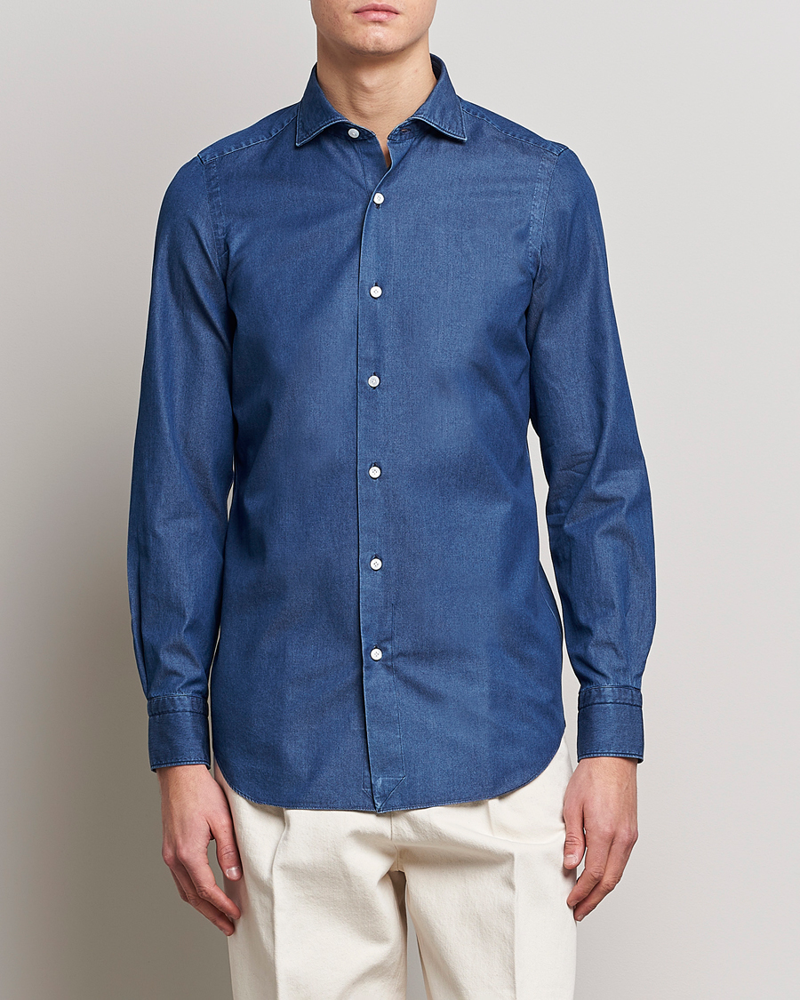 Herre | Avdelinger | Finamore Napoli | Milano Slim Denim Shirt Dark Indigo