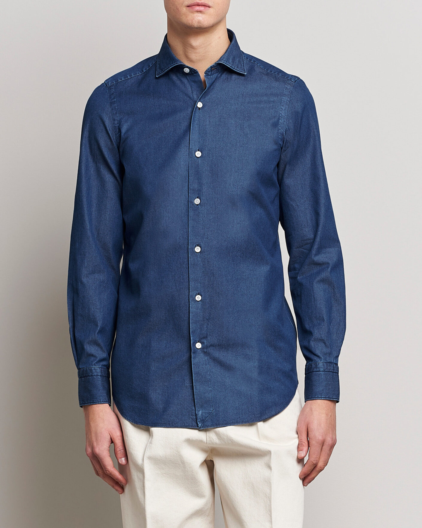 Herre | Skjorter | Finamore Napoli | Milano Slim Denim Shirt Dark Indigo