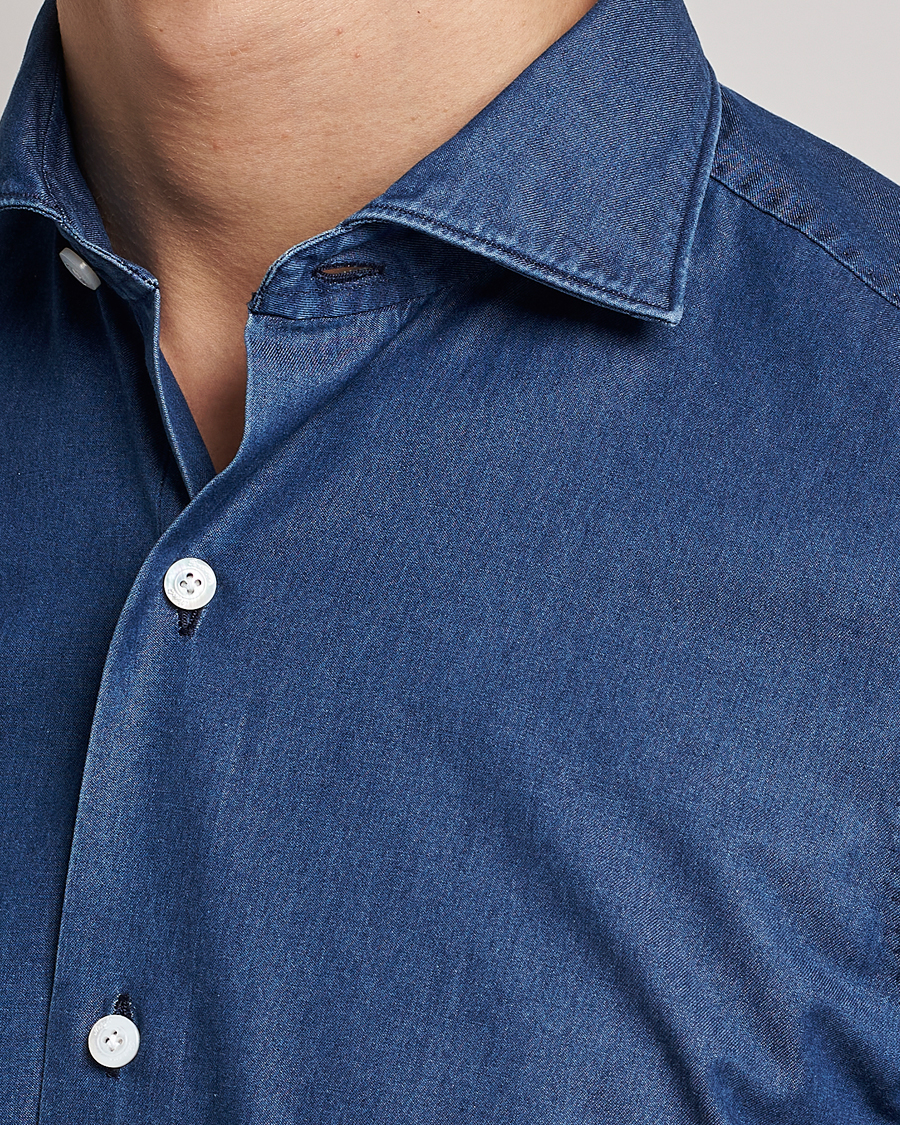 Herre | Skjorter | Finamore Napoli | Milano Slim Denim Shirt Dark Indigo