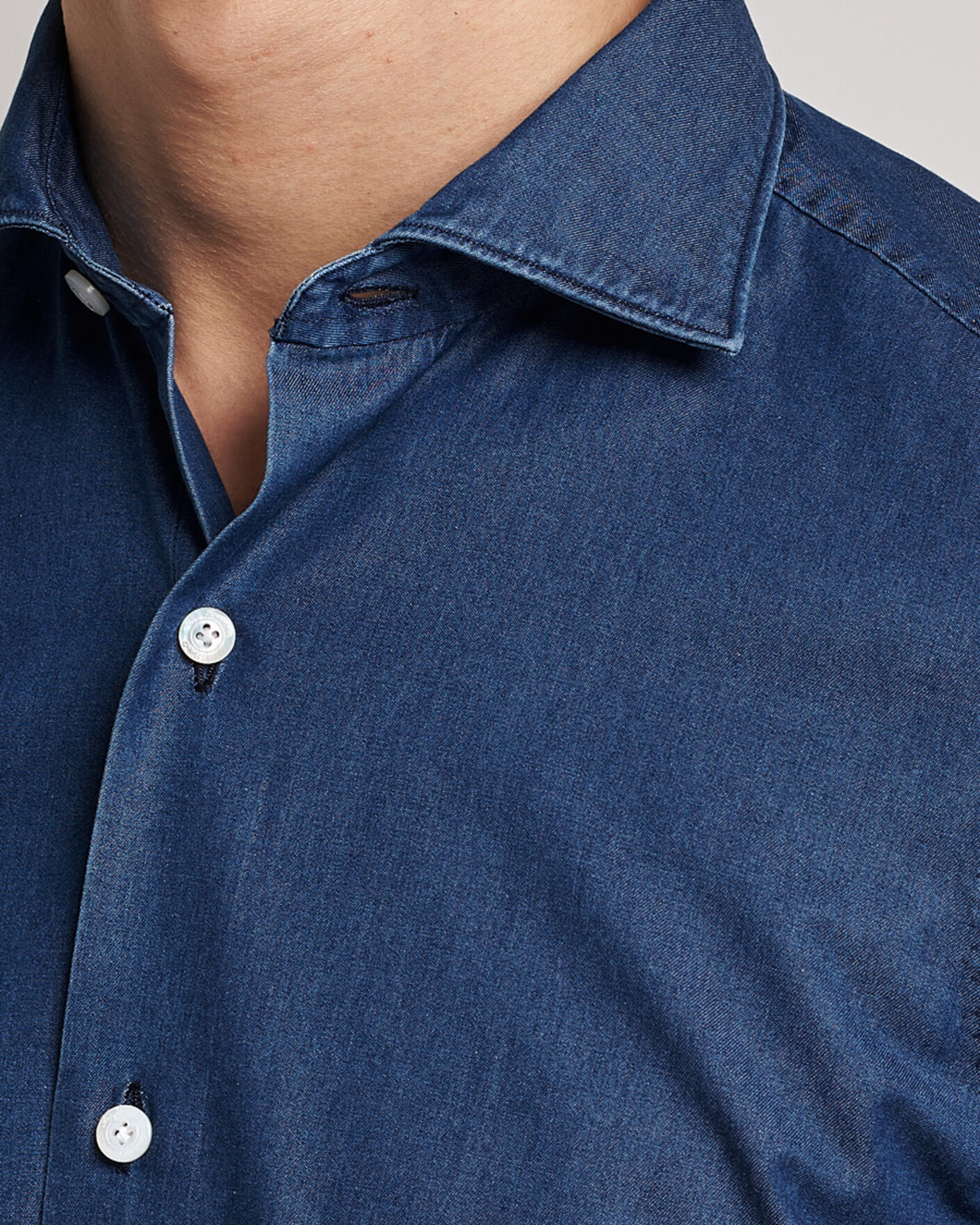 Herre | Skjorter | Finamore Napoli | Milano Slim Denim Shirt Dark Indigo