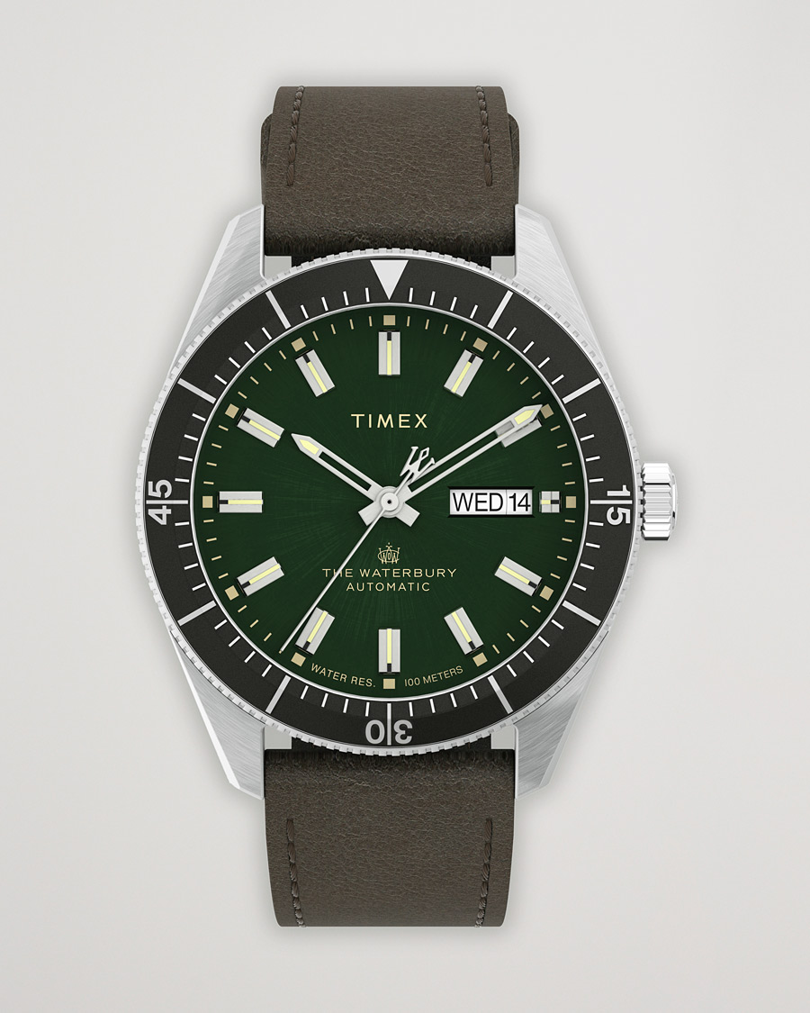 Herre | Timex Waterbury Diver Automatic 40mm Leather/Green Dial | Timex | Waterbury Diver Automatic 40mm Leather/Green Dial