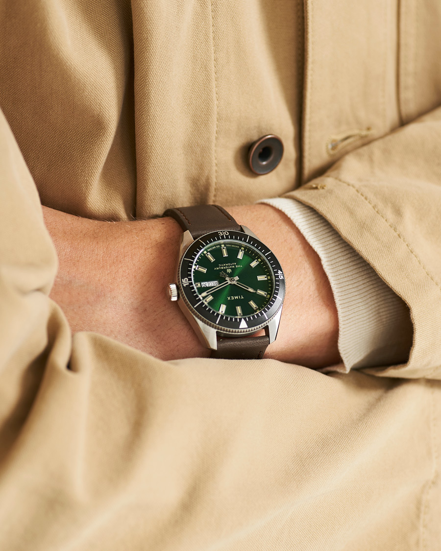 Herre | Timex Waterbury Diver Automatic 40mm Leather/Green Dial | Timex | Waterbury Diver Automatic 40mm Leather/Green Dial