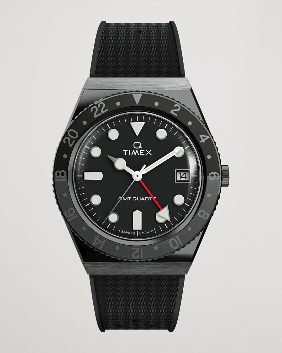 Herre | Timex Q Diver GMT 38mm Rubber Strap Black/Grey | Timex | Q Diver GMT 38mm Rubber Strap Black/Grey
