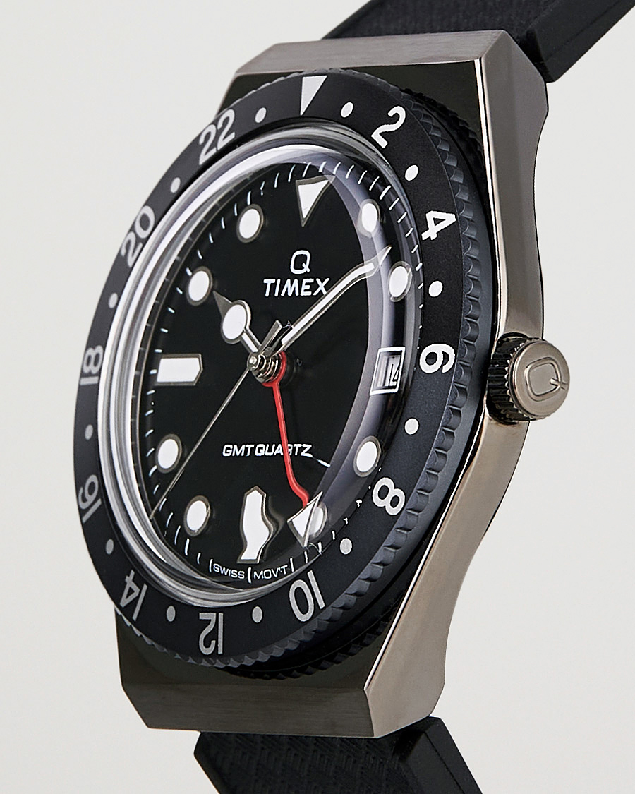 Herre | Klokker | Timex | Q Diver GMT 38mm Rubber Strap Black/Grey
