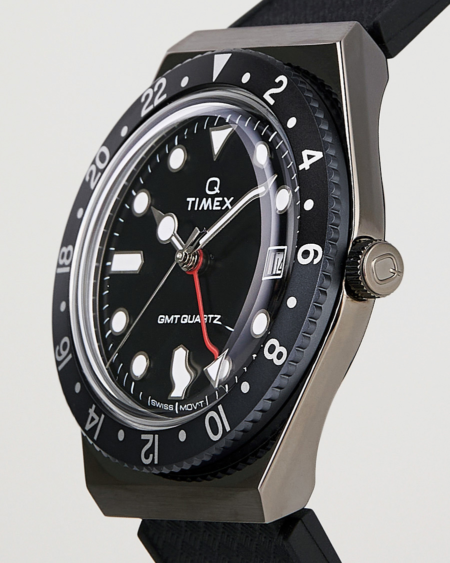 Herre | Timex Q Diver GMT 38mm Rubber Strap Black/Grey | Timex | Q Diver GMT 38mm Rubber Strap Black/Grey