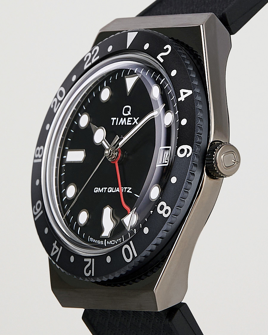 Herre | Rem i gummi | Timex | Q Diver GMT 38mm Rubber Strap Black/Grey